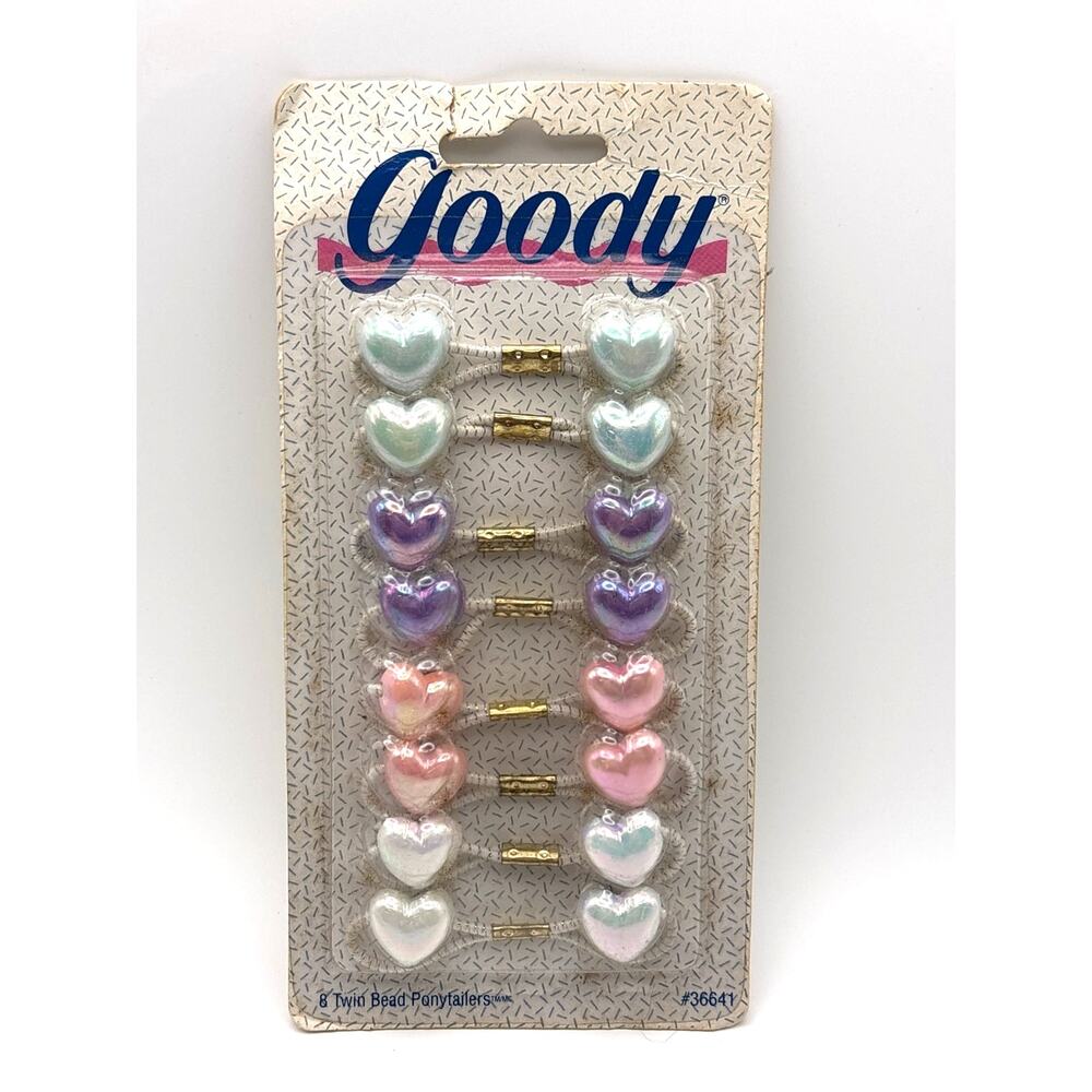 Vintage 1990s GOODY Twin Heart Beads Ponytailera NOS Sealed Package Pastel Heart